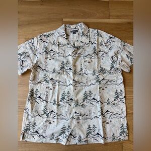 Eddie bauer mountain scene short sleeve button down mens large 100% cotton